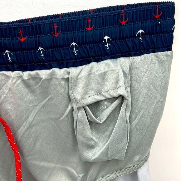 LAGUNA COASTAL FIT ABOVE THE KNEE BATHING SUIT, NAVY WITH RED & WHITE ANCHORS, L - Picture 11 of 15